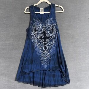 Vintage y2k Vocal‎ Tank Top M Blue Rhinestone Studded Tank Tunic USA Cross